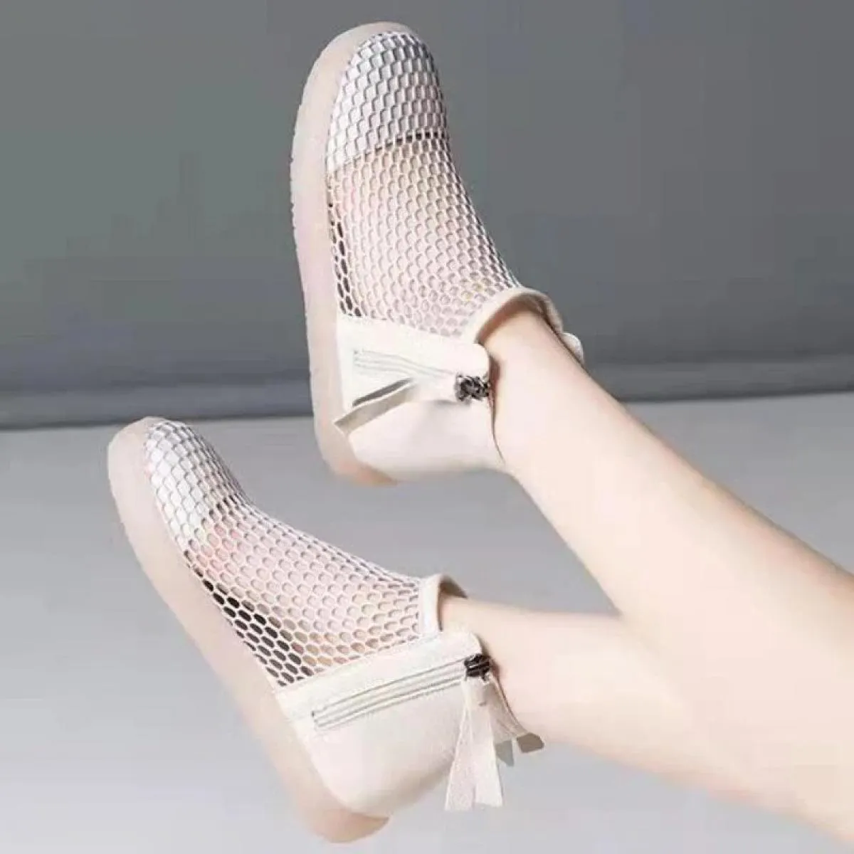 Women Shoes 2024 Fashion New Mesh Breathable Leather Boots Summer With Zip Ankle Boots Zapatos Mujer Elegantes Con Tacon