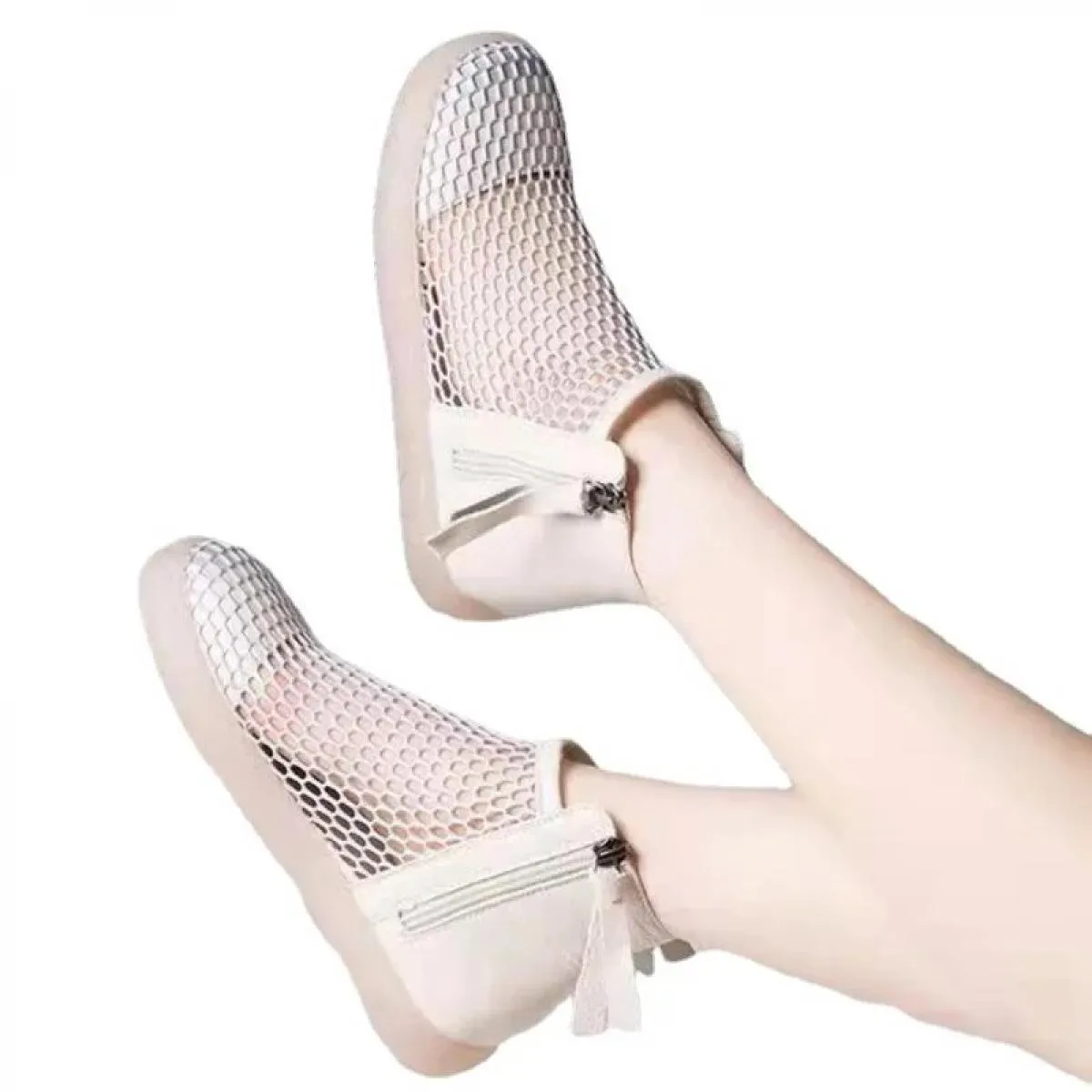 Women Shoes 2024 Fashion New Mesh Breathable Leather Boots Summer With Zip Ankle Boots Zapatos Mujer Elegantes Con Tacon