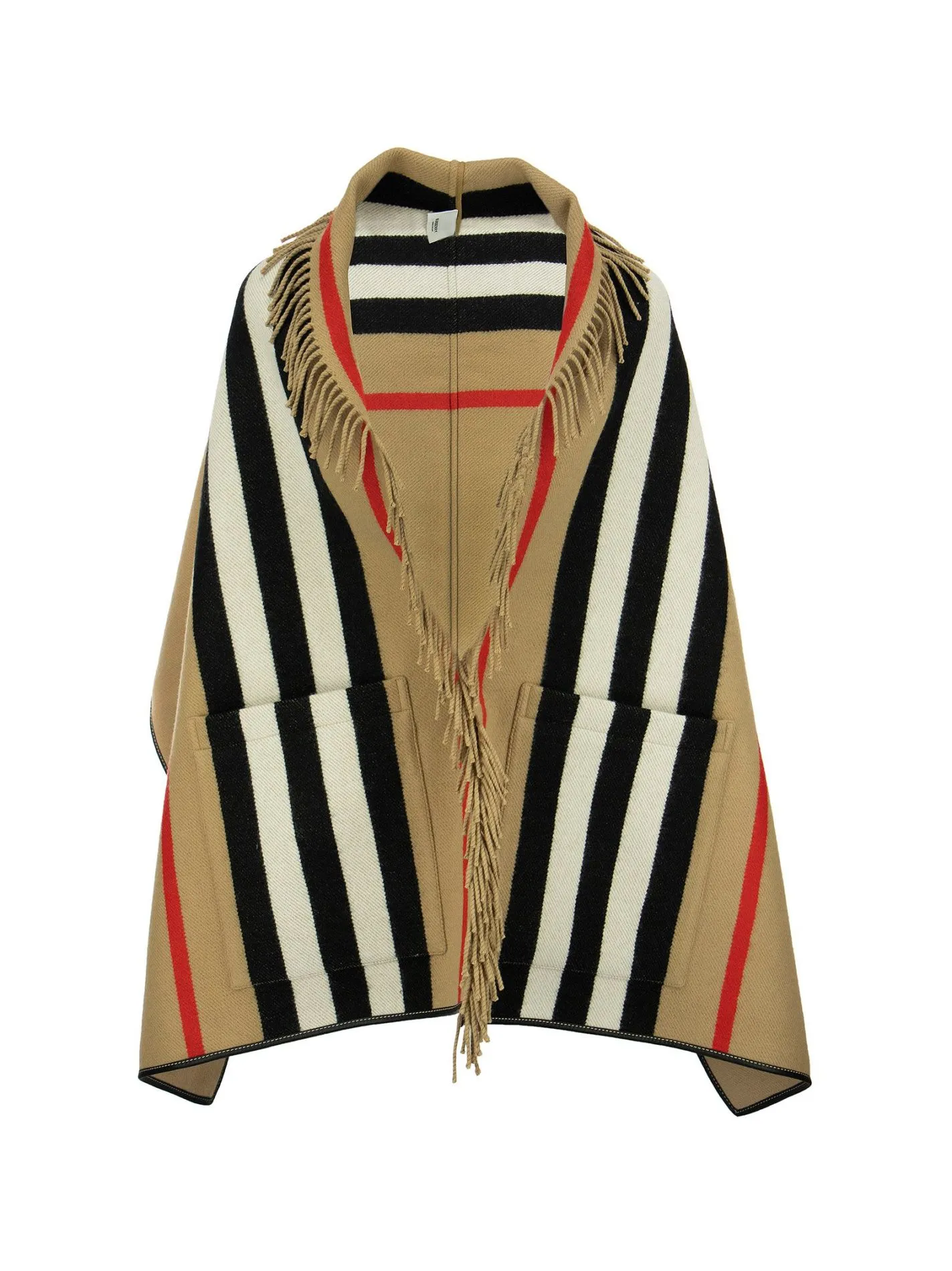 Wool and cashmere jacquard cape with iconic striped pattern