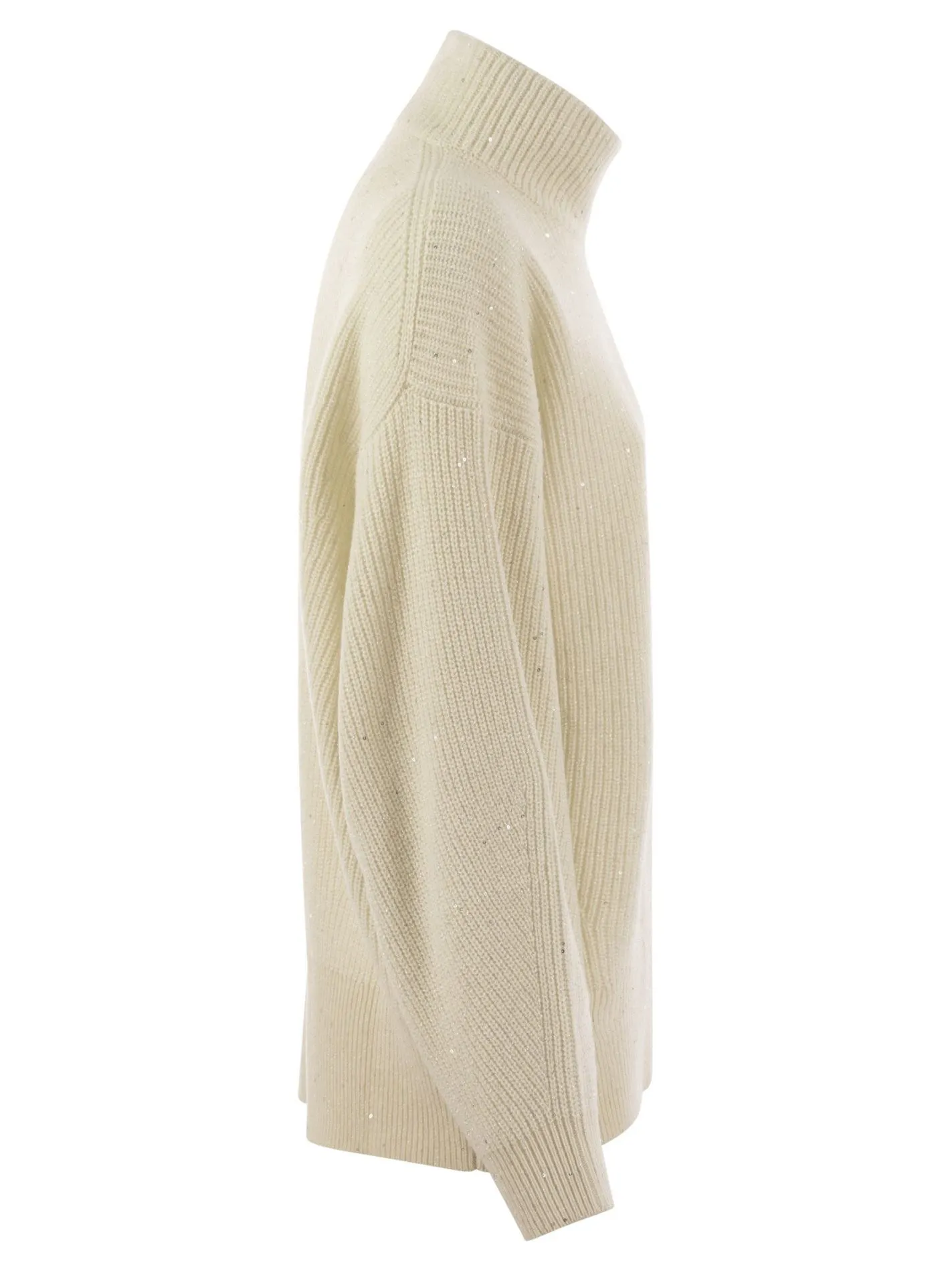 Wool and cashmere rib sweater with sequins