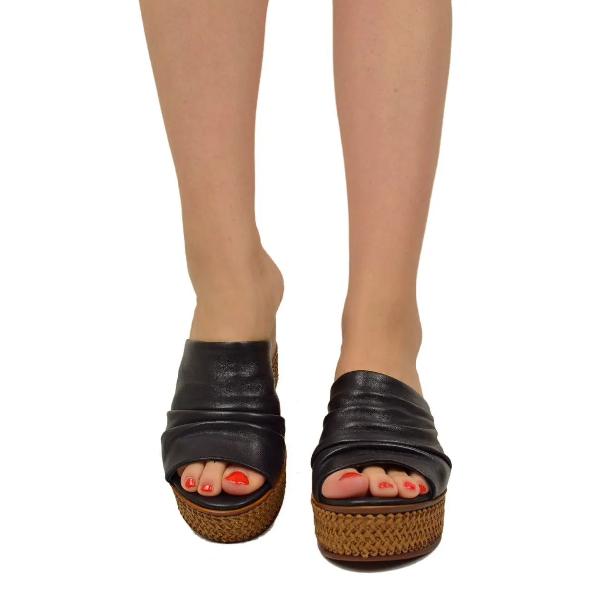 Zeppe Donna Neri in Pelle con Plateau Made in Italy
