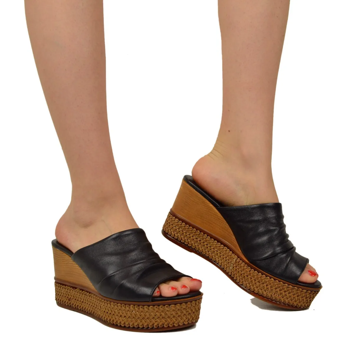 Zeppe Donna Neri in Pelle con Plateau Made in Italy